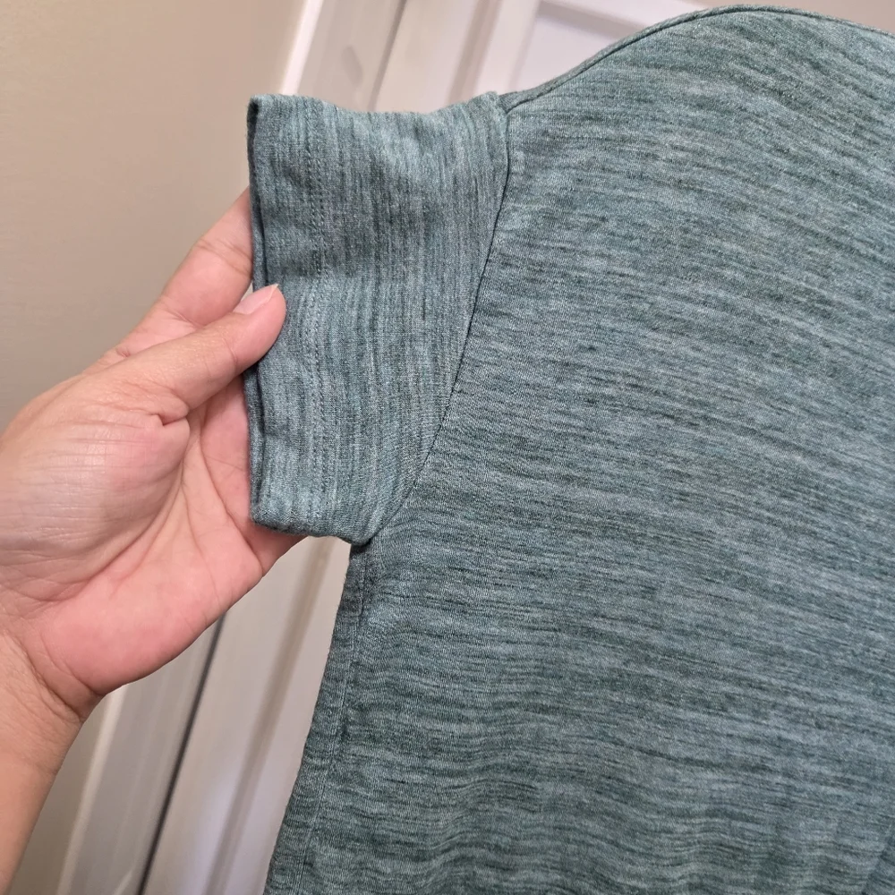 Lou & Grey Rayon Blend Pocket Tee | Teal Slub Knit Relaxed Fit Top - Picture 3 of 7